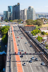 High angle view of traffic on city street