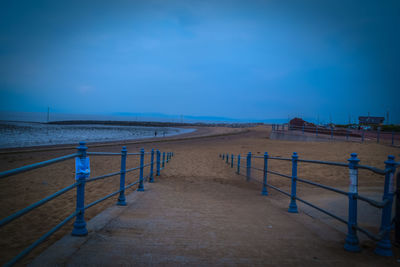 Scenic view of beach against blue sky