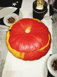 High angle view of dessert on table