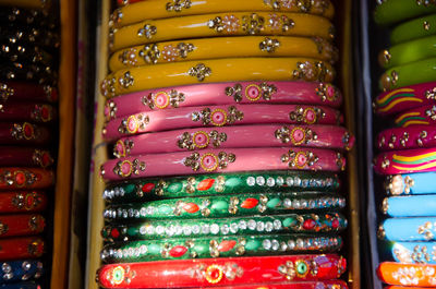 Stack of multi colored for sale in store