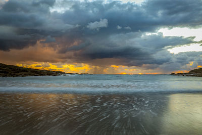 Scenic view of sea against dramatic sky