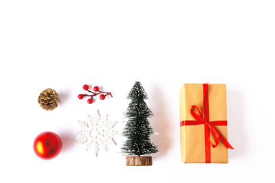 High angle view of christmas tree against white background