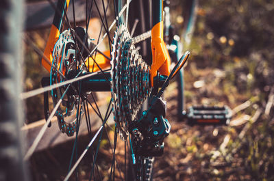 Close-up of bicycle on field