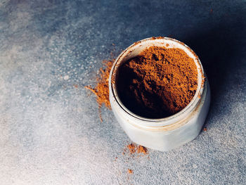 High angle view of coffee on table