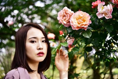 Portrait of woman with roses