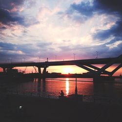 Bridge over river at sunset