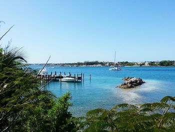 Scenic view of sea against clear sky