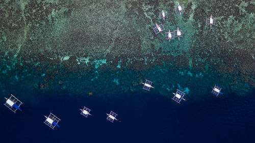 High angle view of boats in sea