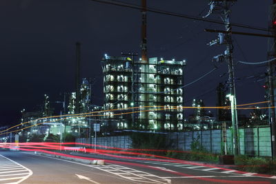 Light trails on road at night