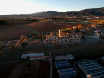 High angle view of townscape against sky