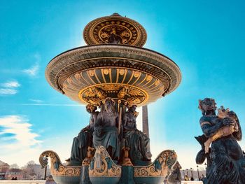 Low angle view of fountain on place de la concorde in paris 