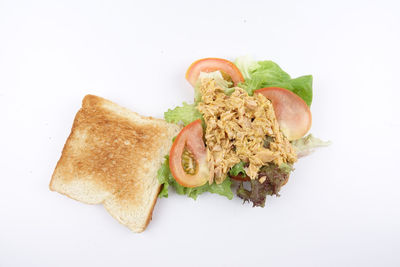 High angle view of breakfast served in plate