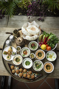 High angle view of food on table