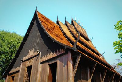 Low angle view of old building against clear sky