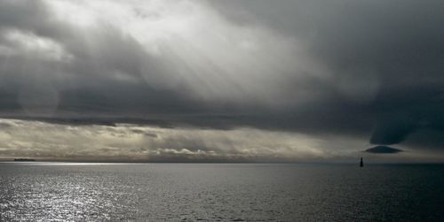 Scenic view of sea against storm clouds
