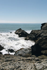 Scenic view of sea against clear sky