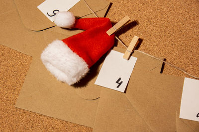 High angle view of christmas decoration on table