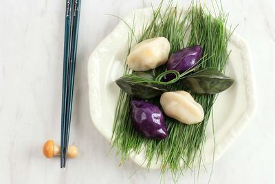 High angle view of food on table