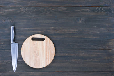 High angle view of empty wooden table