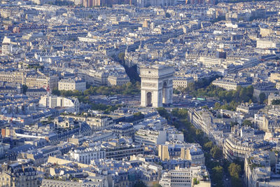 High angle view of city buildings