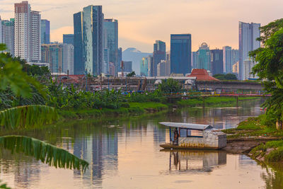 Reflection of buildings in city