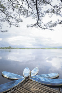 Panoramic view of lake revenge is not already with a small boat in bengkulu, indonesia