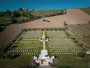 Aerial view of the english war cemetery in montecchio italy