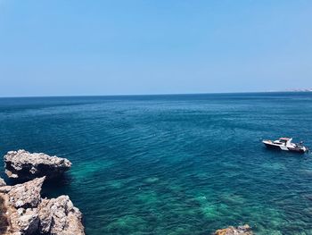 Scenic view of sea against clear blue sky