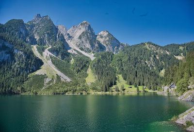 Lake against mountain range