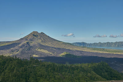 Scenic view of mountains against blue sky