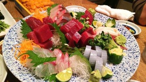 High angle view of food on table