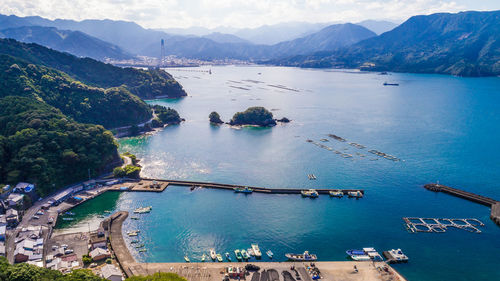 High angle view of boats in sea