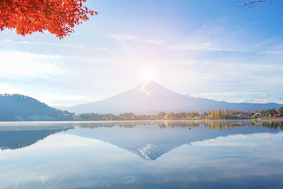 Scenic view of lake by mt fuji against sky