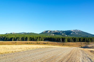 Scenic view of landscape against clear blue sky