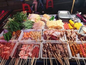 High angle view of food for sale at market stall