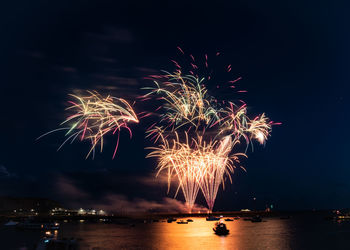 Firework display over the harbour at plymouth as part of 2018 british firework championships.