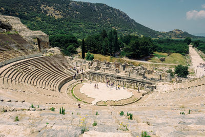 High angle view of old ruins in city