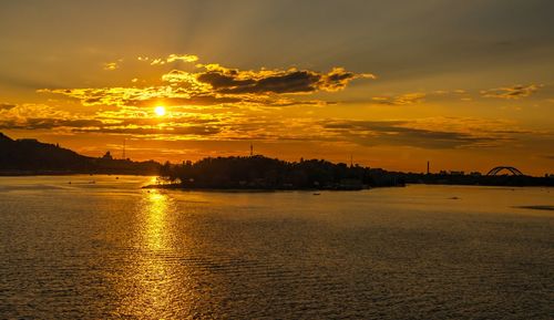 View of the dnieper river in kyiv, ukraine, on a sunny summer evening