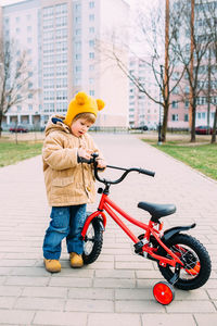 Boy riding bicycle