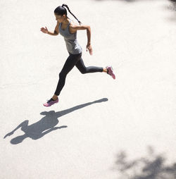 Top view of woman running