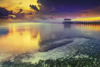 Scenic view of sea against sky at sunset