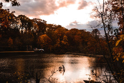 Scenic view of lake against sky during sunset