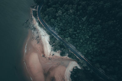 High angle view of woman swimming in sea