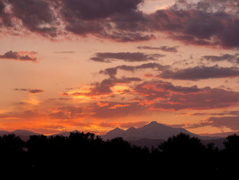 Scenic view of silhouette mountains against sky at sunset