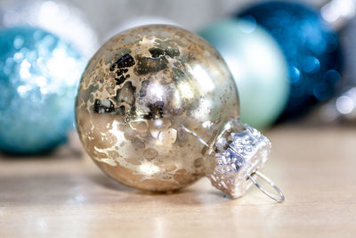 Close-up of christmas decoration on table