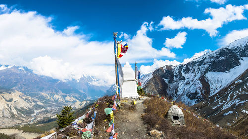 Scenic view of snowcapped mountains against sky