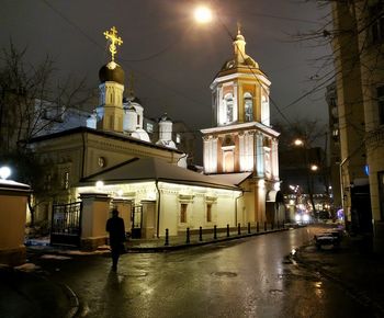 Illuminated street light at night