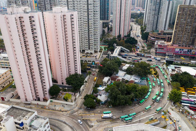 High angle view of buildings in city