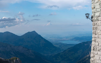 Scenic view of mountains against cloudy sky