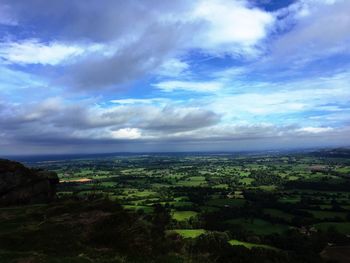 High angle view of landscape against cloudy sky